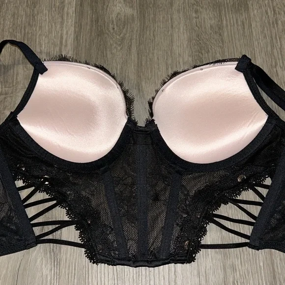 Victoria secret rose lace grommets push up corset top